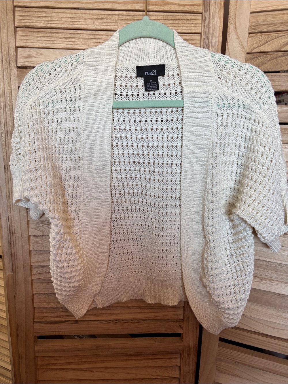 rue21 Cream Open-Front Short-Sleeve Knit Cardigan Medium